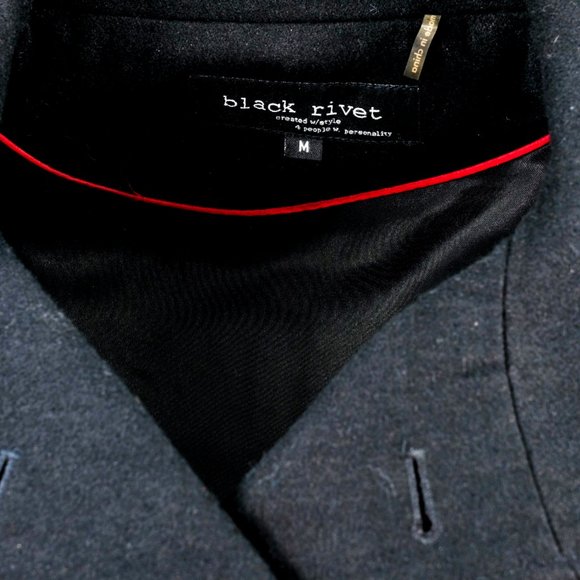 BLACK RIVET Black Wool Peplum Military Trench Coat - Picture 12 of 16